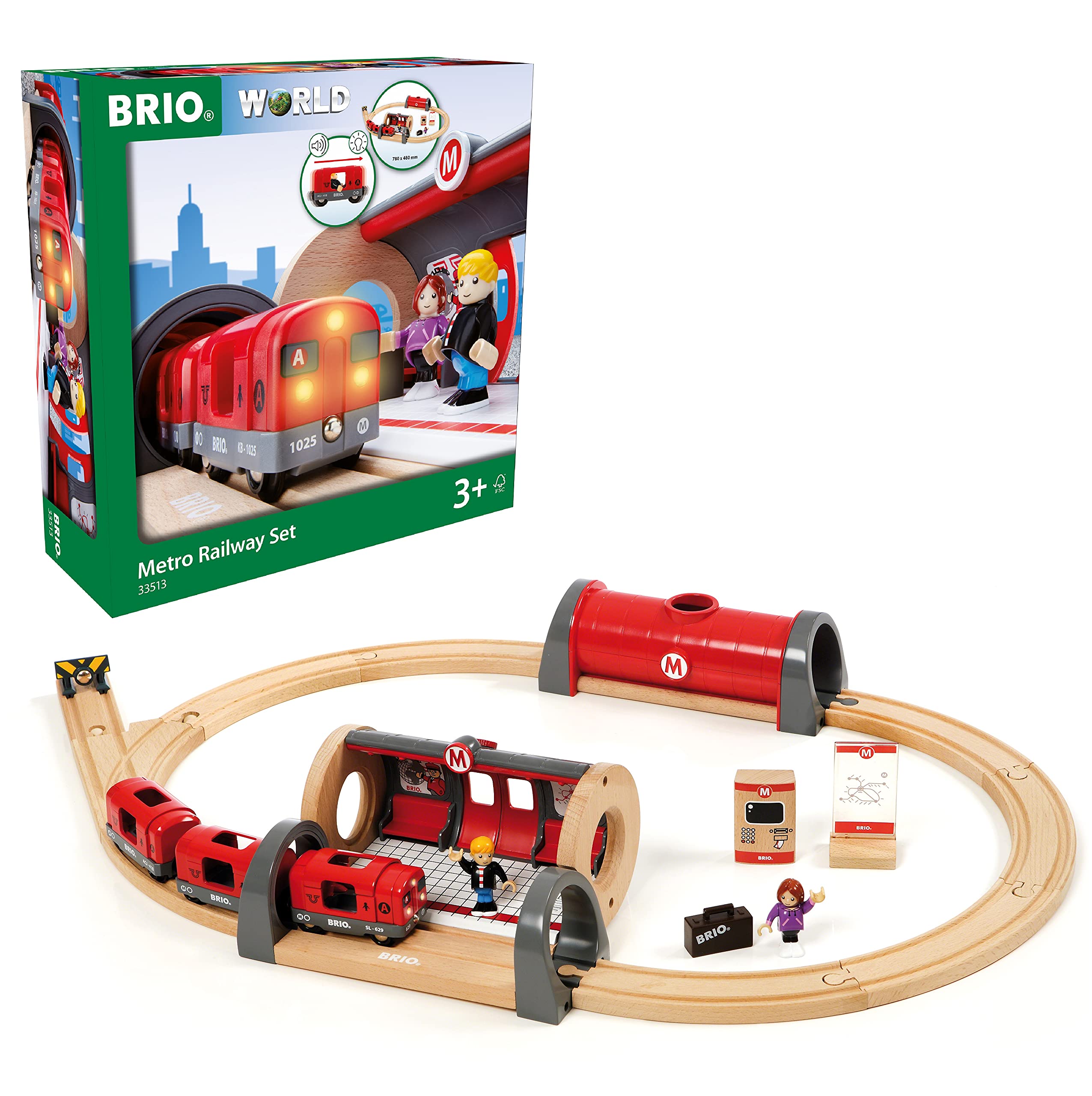 

BRIO WORLD Metro Railway Set [Всего 20 деталей] Возраст от 3 лет и старше (Игрушечный поезд с деревянными рельсами) 33513