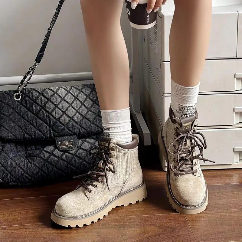 

Модные женские ботинки из свиной кожи на платформе в британском стиле, осенне-зимние, дизайнерские повседневные женские ботильоны на мягкой подошве, рабочая обувь 39