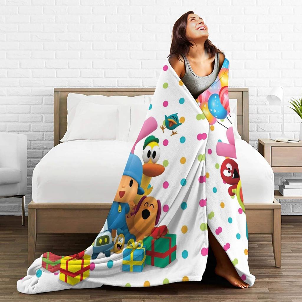 P-POCOYO Elly Pato Fred Loula Sleepy Bird Fleece Blankets Cartoon Funny Throw Blankets for Bed Sofa Couch Quilt Lightweight