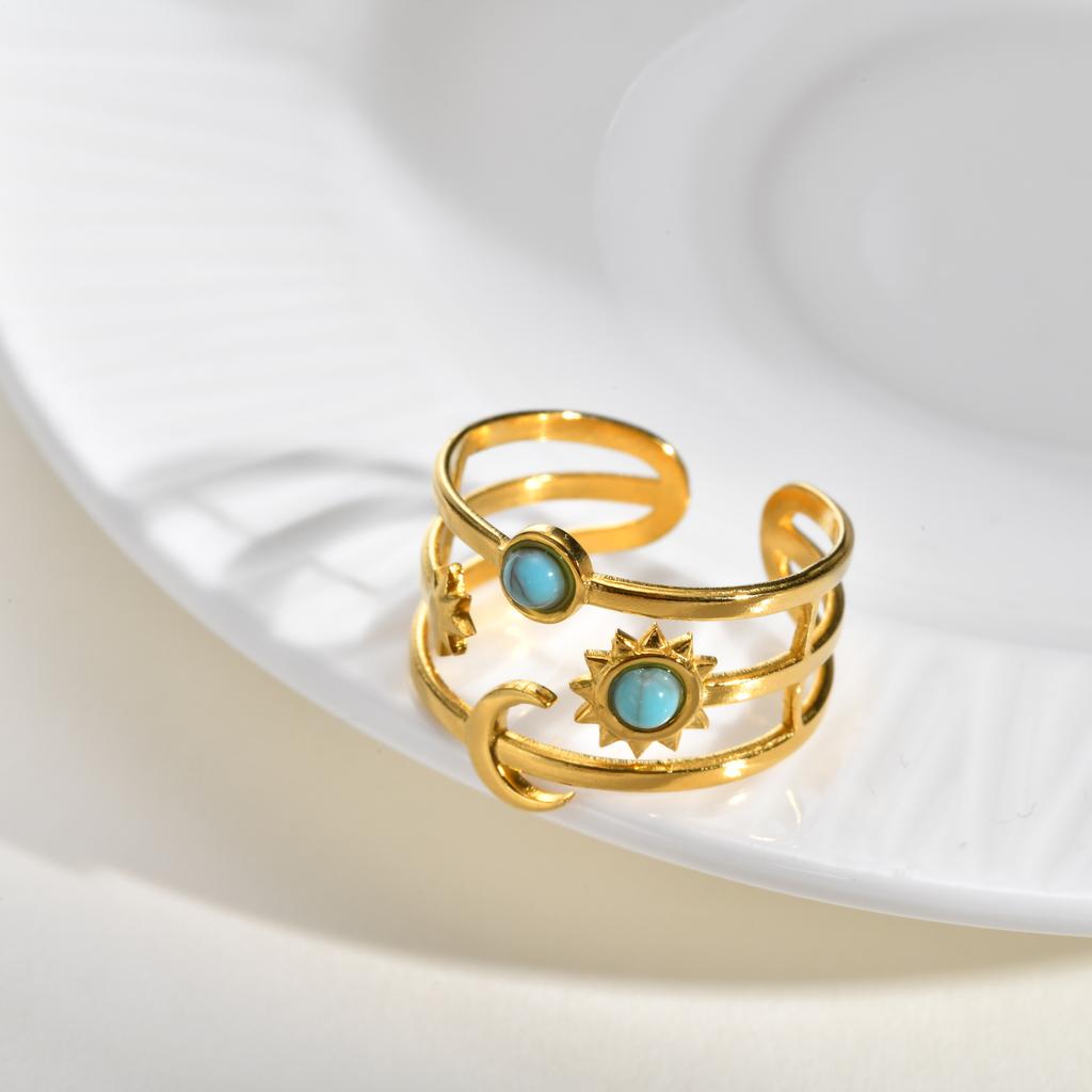 Stainless Steel Star Moon Ring for Women, Waterproof Layered Stackable Open Finger Ring, Boho Celestial Jewelry Adjustable