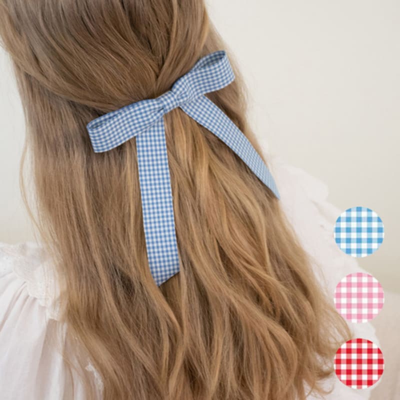 

FANTASTIC PLANET gingham check ribbon hair pin (4colors) RED