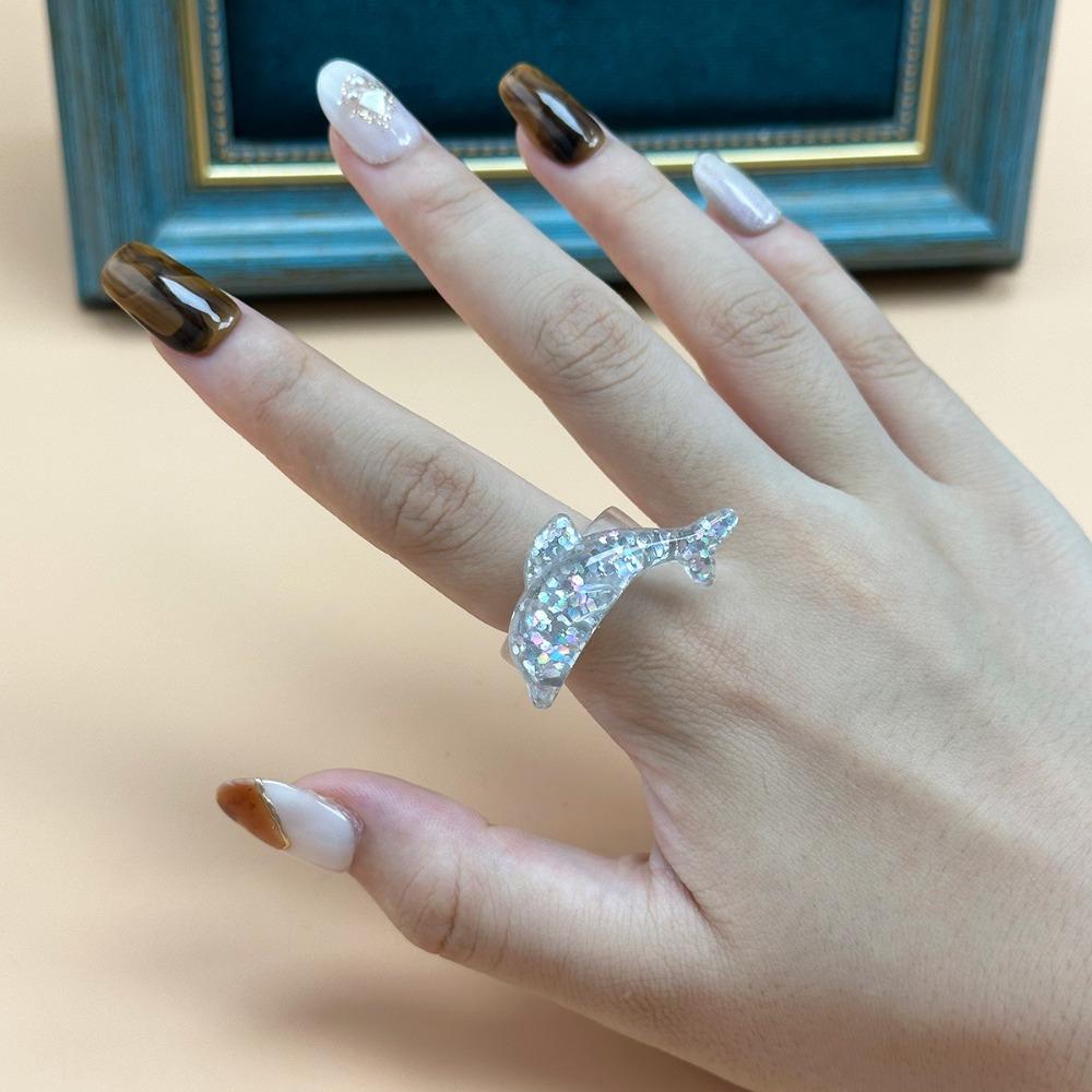 

Кольцо с пайетками с дизайном морского животного, милое смоляное украшение, модное кольцо в виде дельфина белый