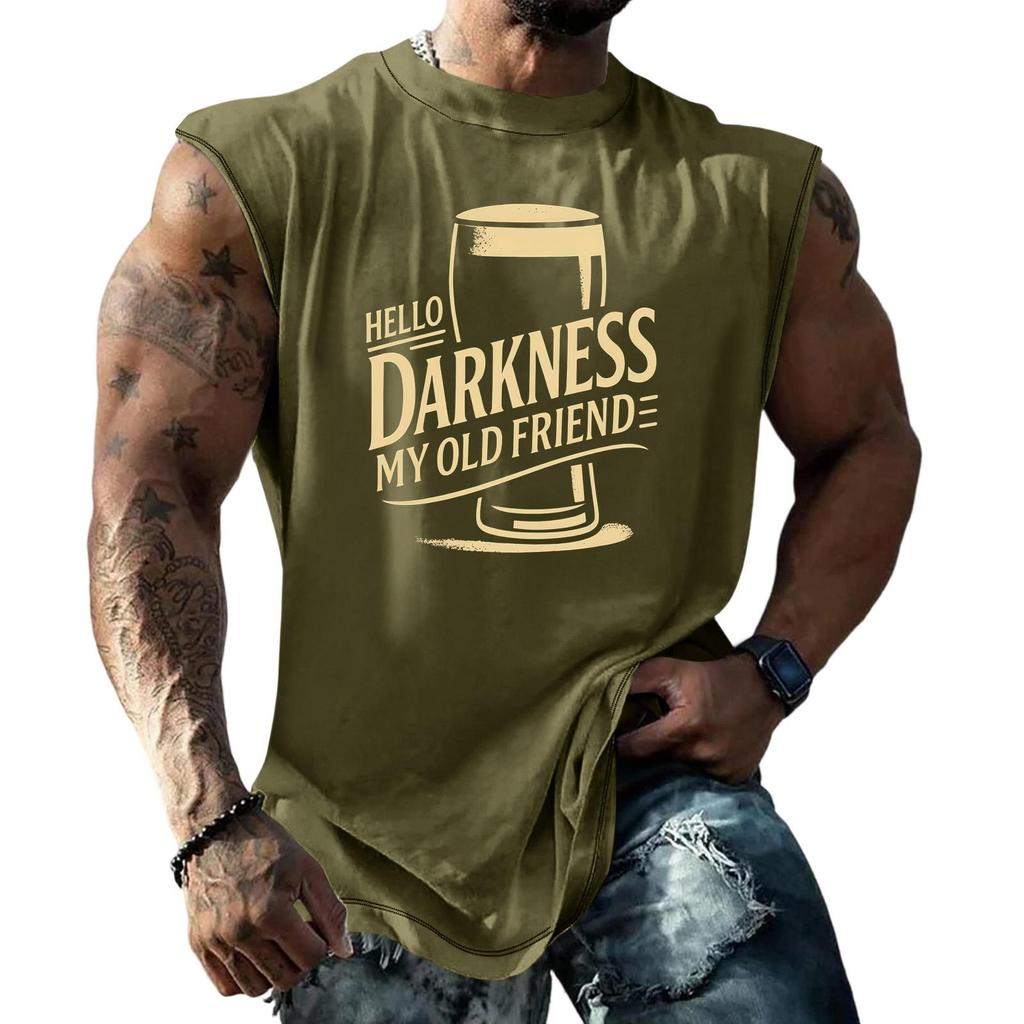 Men's Sleeveless Muscle Tank Top with Beer Themed Graphic Print Vintage Style Casual Summer Vest for Outdoor Activities