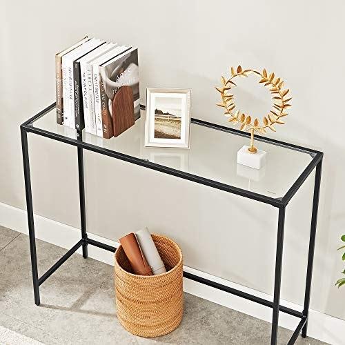 Console Table, Tempered Glass Table, Modern Sofa or Hall Table, Metal Frame, Adjustable Legs, For Living Room,