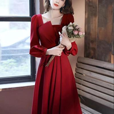 Vestido Borgoña para Boda y Homecoming 2025: Otoño/Invierno, Vestido de Noche Pequeño para Brindar para Mujer