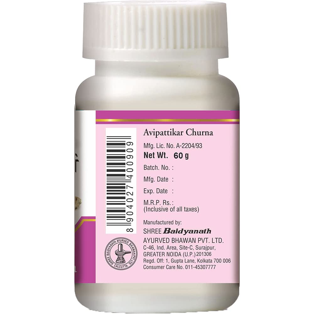 Baidyanath Ayurved Avipattikar Churna 60 g X Pack of 2 – Digestive Aid for Acidity Relief and Healthy Digestion