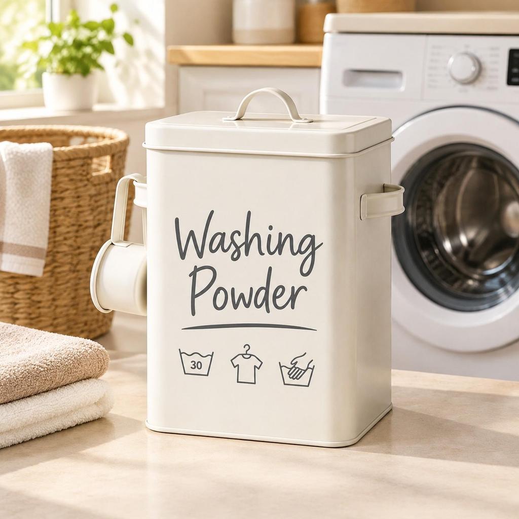 Rectangular Metal Washing Powder Canister with Handles DampresistantResistant Laundry Storage Tin