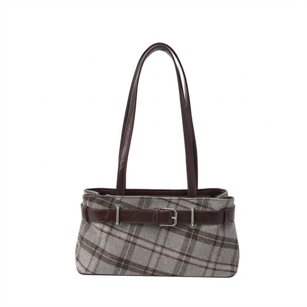 

New Handbag Boho Shoulder Bag Bell Pendant Lightweight Tote Bag Plaid Women s Bag Women кавовий