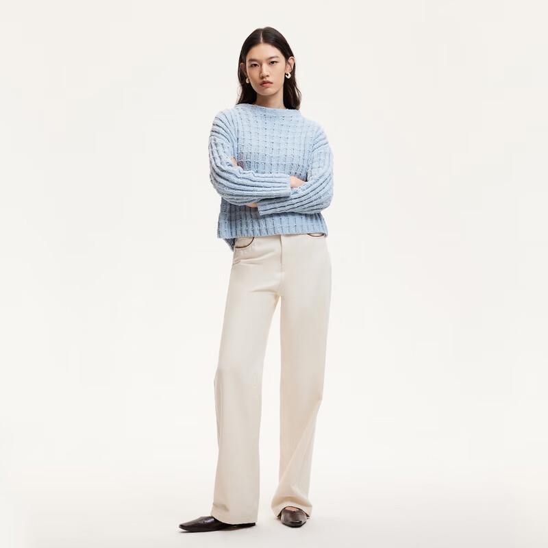 VEROMODA Women's 2024 Autumn Loose Fit Drop Shoulder Textured Check Knit Sweater