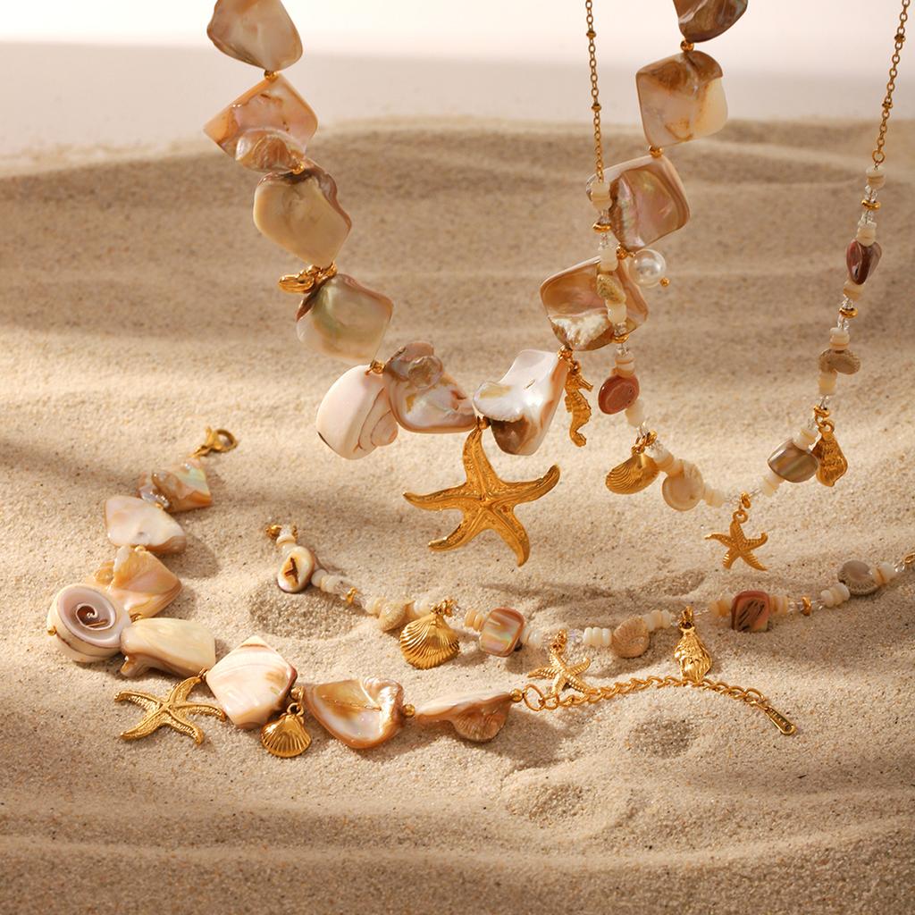 Adjustable Length Stainless Steel Bohemian Ocean Starfish Shell Necklace/bracelet Jewelry For Summer Beach Vacation Gift