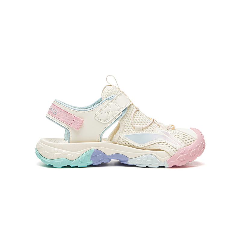 Li Ning Kids Sports Lifestyle Synthetic Leather Comfortable Versatile Soft Sole Sandals Kids Sandals Off-White YKUU044-2