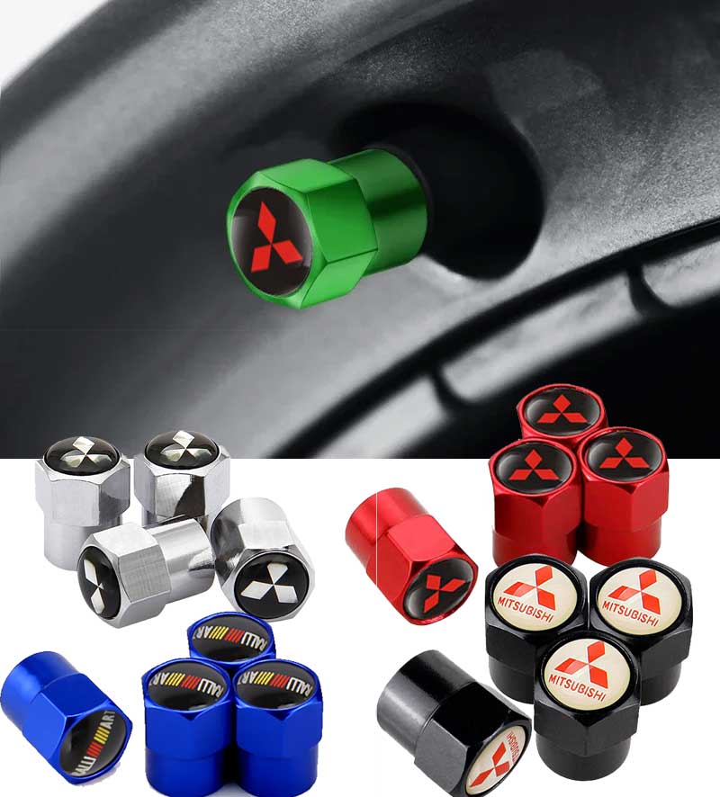 4 szt. Zaworki do kół samochodowych Nakrętki na wentyle do opon Dla Mitsubishi Ralliart ASX Eclipse Galant Mirage Montero EVO Xpander Colt