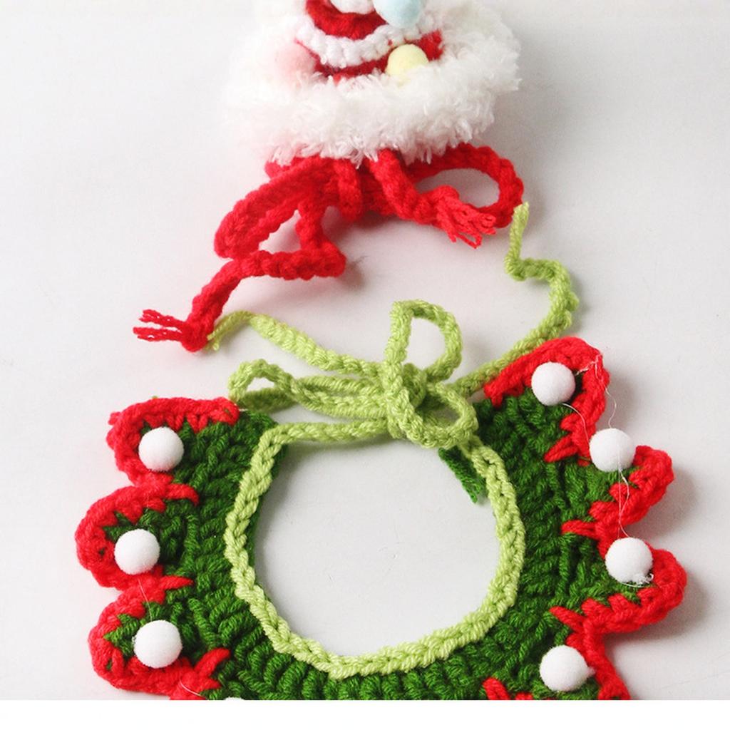 Christmas Knit Hat & Scarf Set for Cats Pet Bandana Holiday Decor Supplies