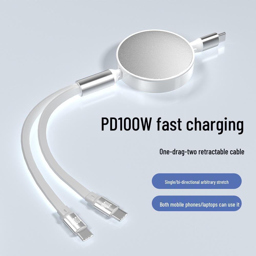 100W Retractable Three-in-One Super Fast Charging Cable with Custom Print Logo