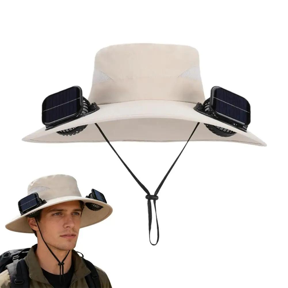 Solar Fan Hat For Men Women, Wide Brim Hat With Dual Solar Fans, 2-in-1 Hands-free Cooling Cap For Hiking & O4z5