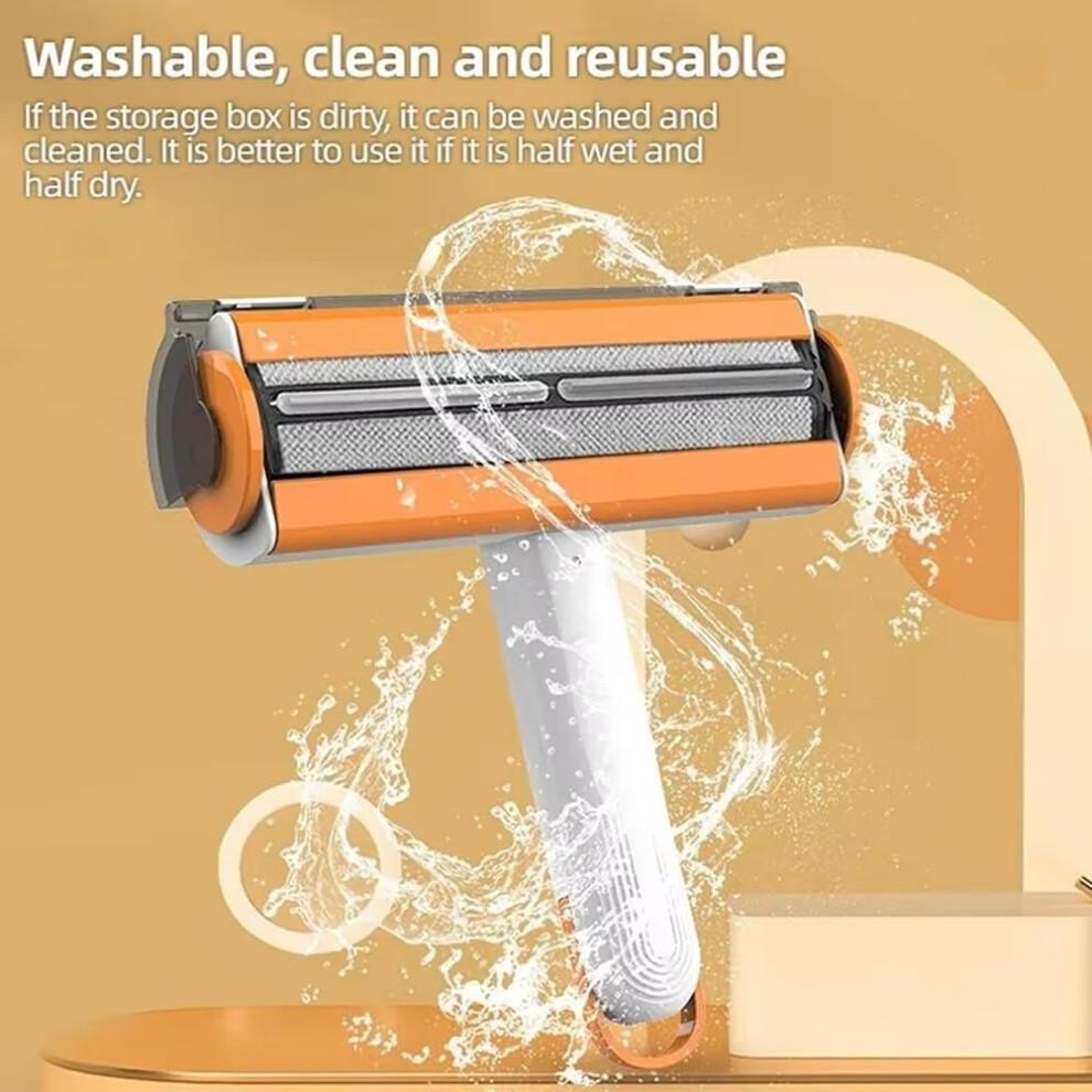 Reusable Pet Hair Remover Roller for Furniture and Clothes, Washable Lint Brush for Cat Hair, Orange