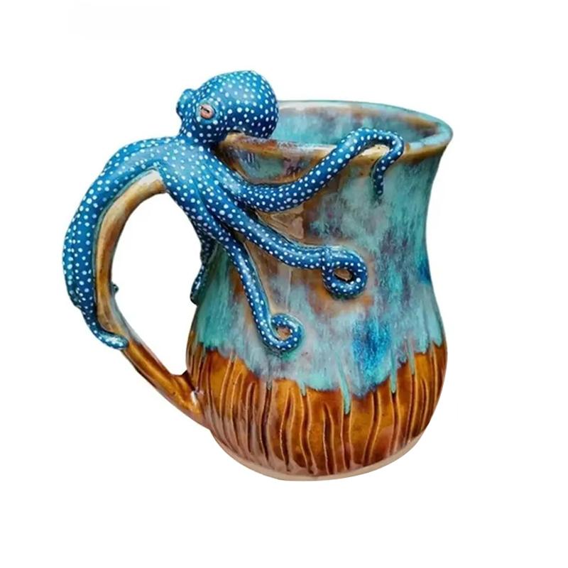 

3D Deep Blue Octopus Resin Mug Novelty Handmade Octopus Shaped Cup Sea Animal Themed Mug Home Decor Ornaments синій