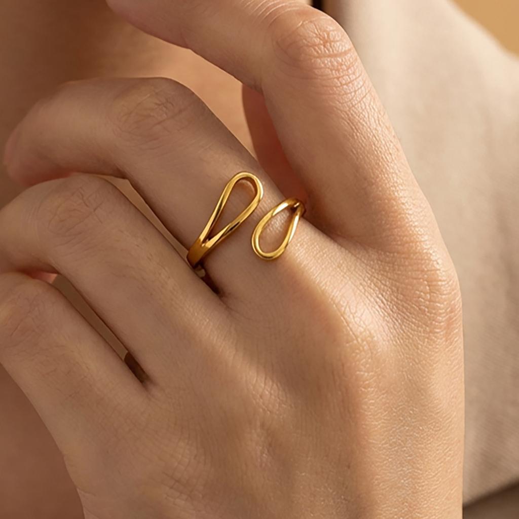 Stainless Steel Personalized Hollow Geometric Asymmetric Opening Ring Plated Minimalist Ring For Gift