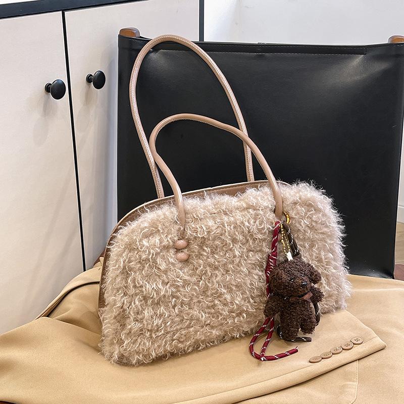 Velkokapacitní dámská taška z jehněčí kožešiny, nová módní kožešinová taška přes rameno, přes podpaží