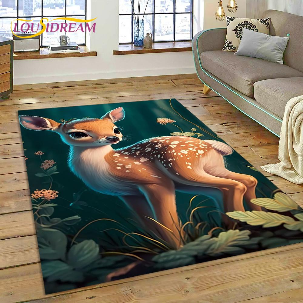 Dream Christmas Elk Sika Deer Cartoon Area Rug,Carpet Rug for Home Living Room Bedroom Sofa Doormat Decor,kid Non-slip Floor Mat