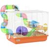 Hamster Cage, 2-Level, Tunnel, Water Bottle, Wheel, House, Ladders, 46 x 30 x 37 cm, Orange