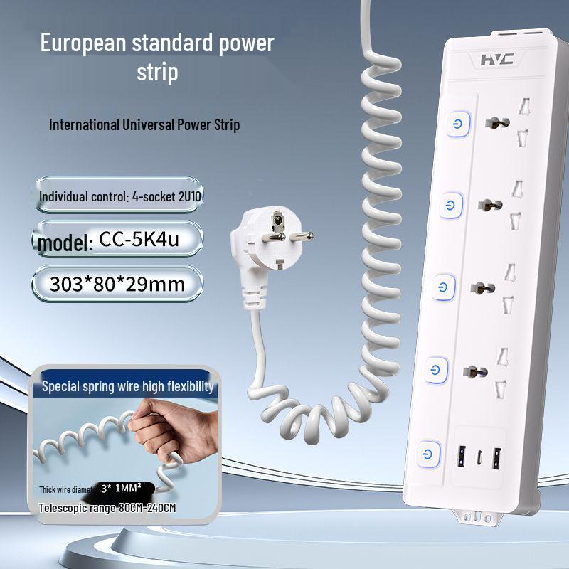 European Standard German Power Strip Extension Cord Adapter for Cross-Border Use