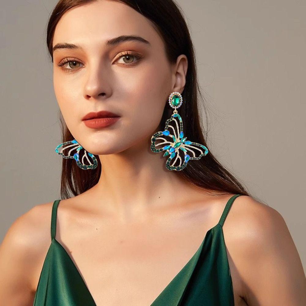 Colorful  Earrings Shining Crystal Jewelry Butterfly Rhinestone Earrings  Banquet