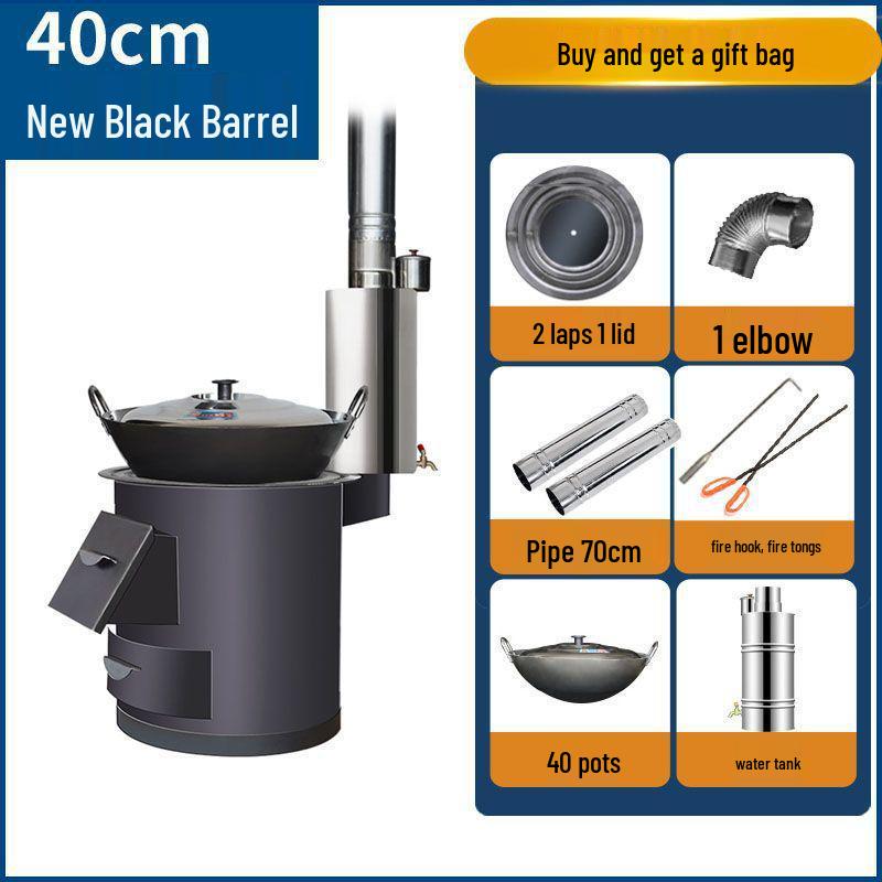 Energy-Saving Portable Indoor Firewood Stove: Smokeless Iron Heating with Big Pot Table for Rural and Courtyard Use.