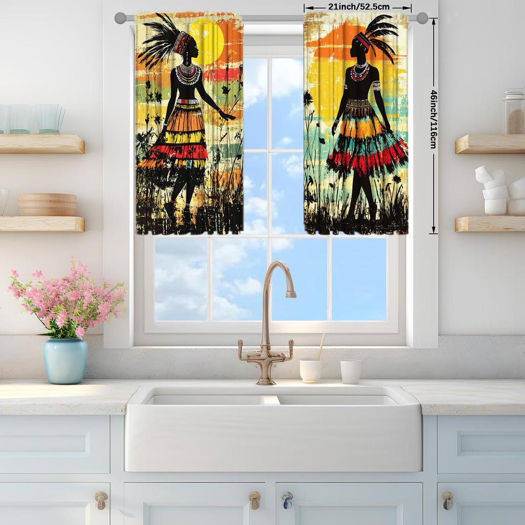 Artistic Panels African Primitive Tribal Decoration Semi Curtain Half Suitable Home Decorative Curtains Light Blocking Made Of Polyester