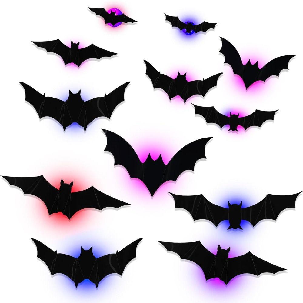 Glow in The Dark LED Glow Wall Stickers 3D Bat Halloween Decorations Window Decoration