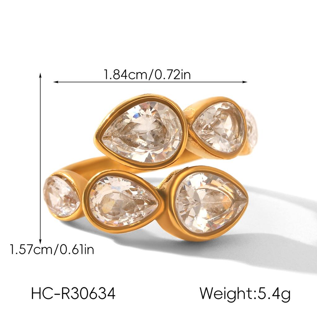 Stainless steel zircon ring, niche high-end open ring, non-fading titanium steel jewelry, cross-border hand accessories