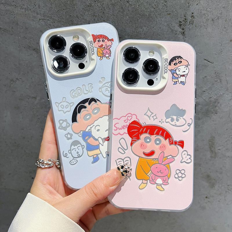 Nini Shin-chan Double-Layer Colored Silver Cartoon Phone Case for iPhone 18 Pro Max 13/12/11 Drop Protection Case