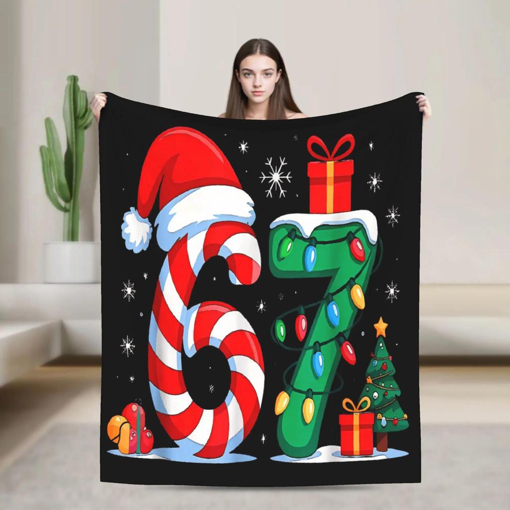 Christmas Humor Santa Says Six Seven  Flannel Blanket Winter Warm Soft Bedding Throws for Kids Couch Chair Fun Bedspread