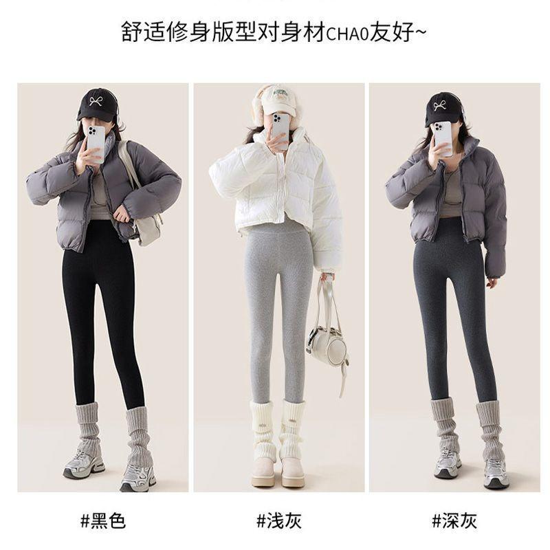 Extra Thick Camel Wool 0g Thermal Cotton Pants Autumn and Winter Threaded Tight Long Johns Women Wear Gray Velvet Leggings