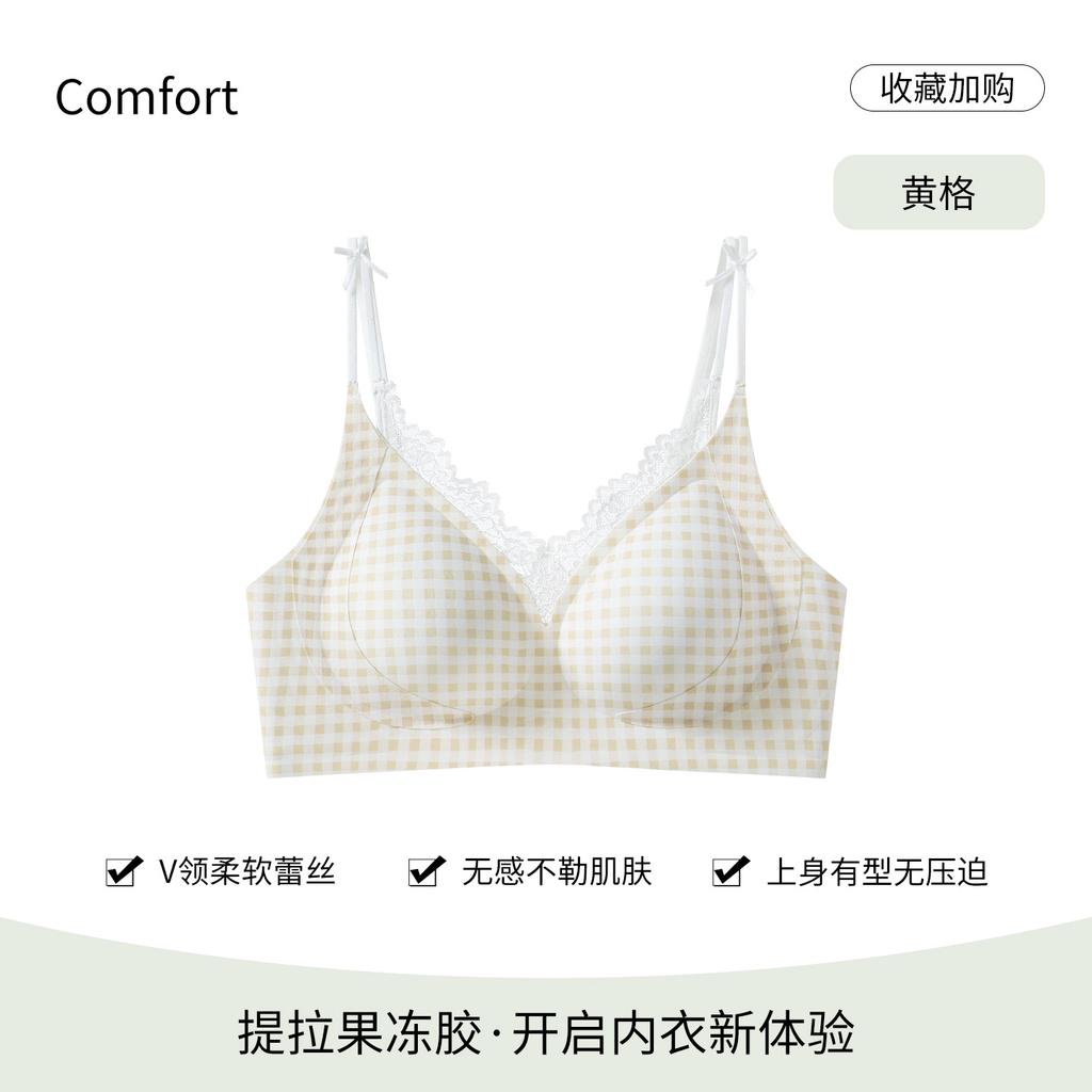 Spring and summer pastoral style, small floral jelly glue, lace breast design, no steel ring, breathable bra cover gathering