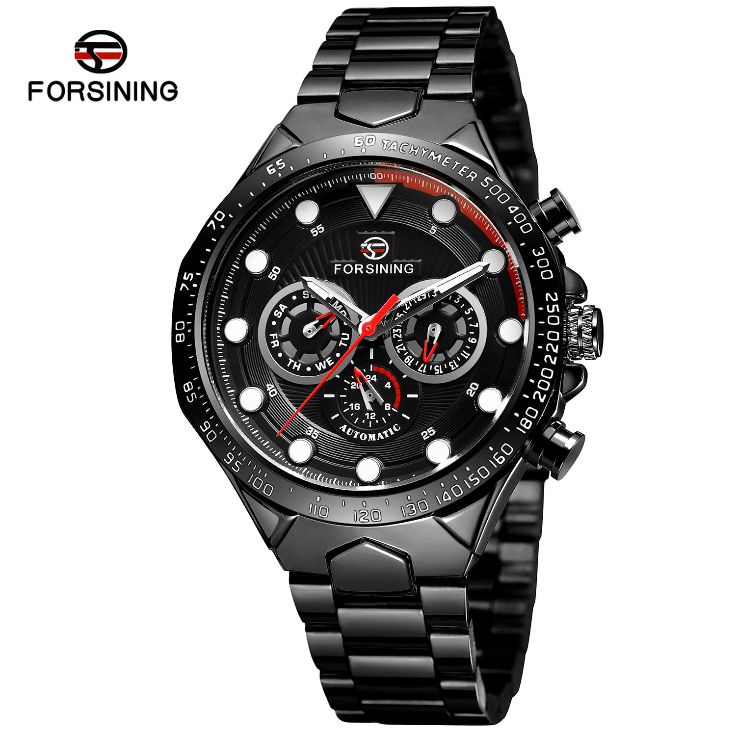 

FORSINING Luxury Waterproof Mechanical Large Man Watches Stainless Steel Automatic Movement Chronograph Wristwatch чёрный/серебряный