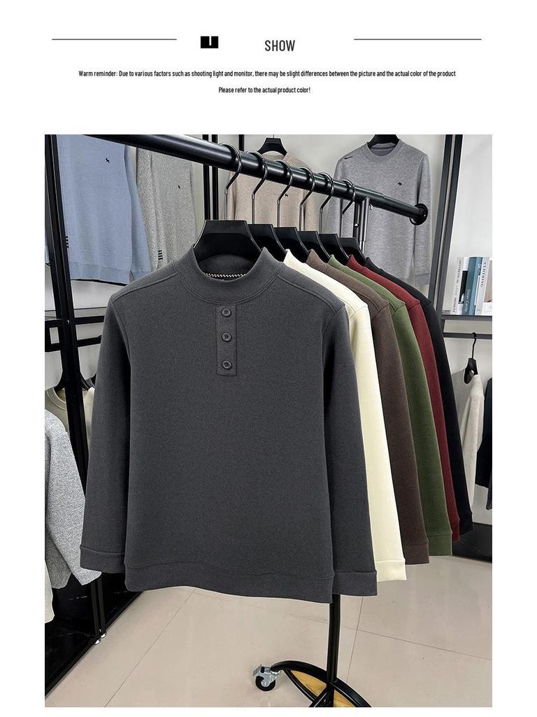 Winter 2025 Herren Plus Samt Verdicktes Sweatshirt - Halbhoher Kragen, Rundhals, Lässige Warme Basisschicht.