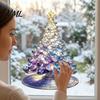 Indoor Outdoor Christmas Decorations Stained Glass Style Tree Static Window Cling, Gradient Starry Sky Colorful Wall Art Xmas Sticker, Reusable