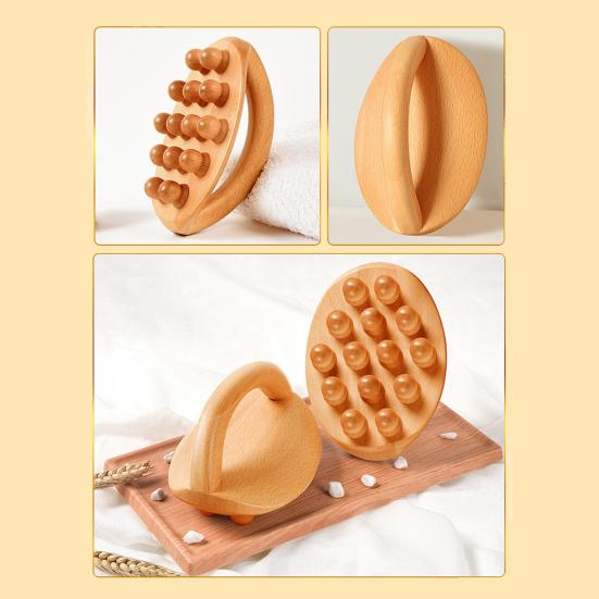 Wooden Massage Tools with Handle 14 Beads Wooden Massage Roller for Body Shaping Lymphatic Drainage Cellulite Massage Gua Sha Therapy Massager
