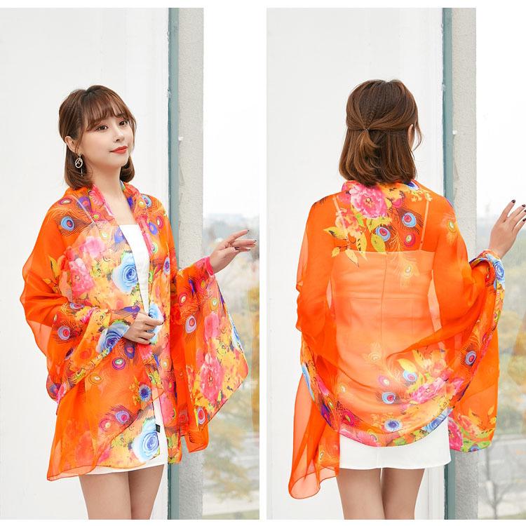 Women's Chiffon Scarf - Lightweight, Printed Sun Protection for Spring, Summer, Fall - Versatile Beach Shawl