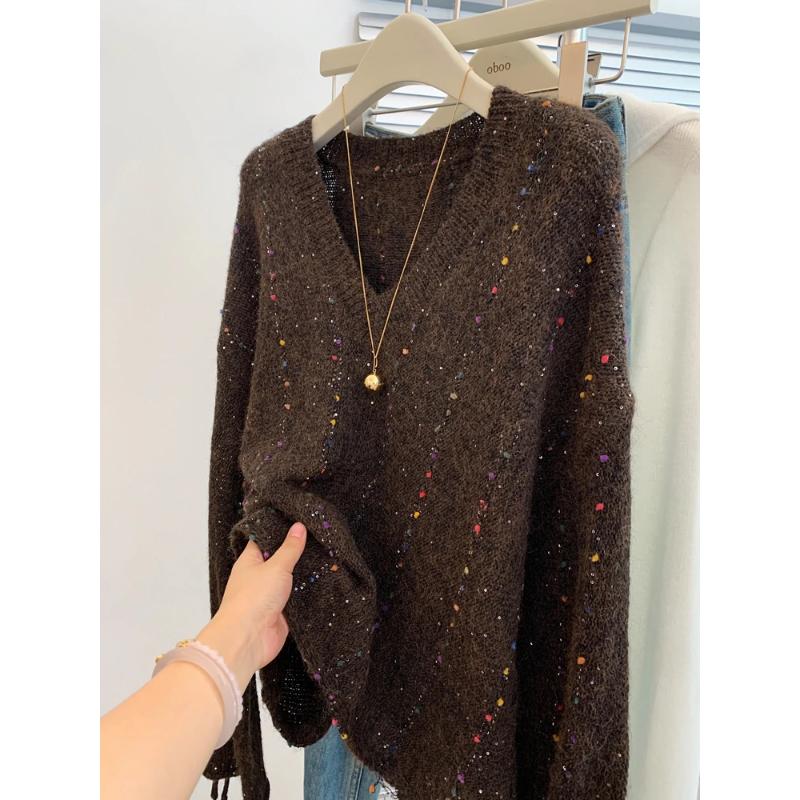 Sweater for Women Autumn Winter Thickened Pullover Warm Knitted Striped Crew Neck Base Layer Stretchy Long Sleeve Oversize Jumper Tops