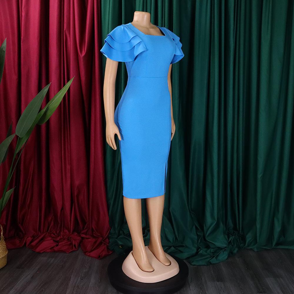 Plus Size Women's Dress Summer Temperament Commuter Square Neck Short-sleeved Sexy Hip Dresses