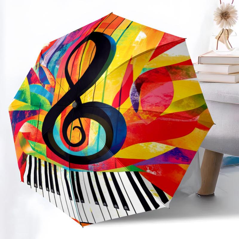

1pc Music Notes & Piano Keys Art Umbrella - Automatic Open/Close, 8-Rib Compact Foldable Design with Treble Clef & Grand Piano Iron&8K