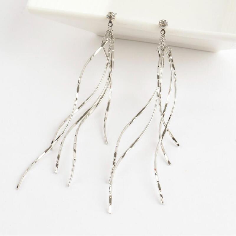 Long wave layered gold cubic earrings