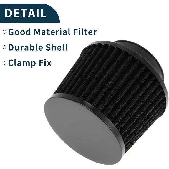 Engine Air Filter 76mm High Flow Cylinder Clamp-On Cold Air Intake Filter Closed-Top Cool Air Filter Cleaner 1 Clamp Black for Car