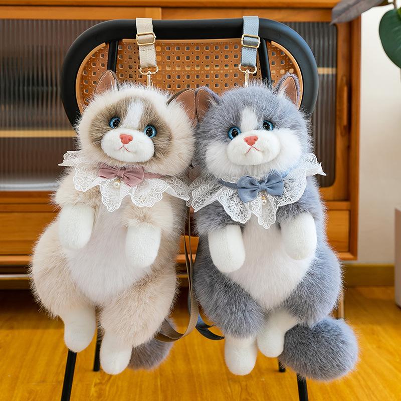 Uroczy Realistyczny Ragdoll Plecak Damski Kot Pluszowa Lalka Mała Pojemność Plecak na Dzień Lolita Kreskówka Osobowość Plecak Prezent dla Dzieci