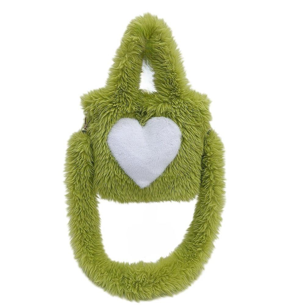 

2025 New Design Soft Plush Women s Crossbody Bags Heart Pattern Large Capacity Lint Tote Bag Internet Celebrity Casual Single Shoulder Bag for Young зелёный