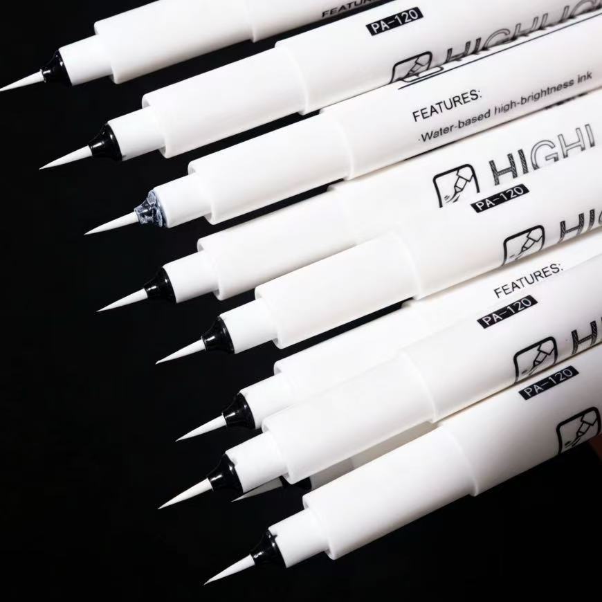 Extra Fine Soft Tip Brush Drawing Markers Waterproof Black Outline White Highlight Pens for Art Sketching Sketch