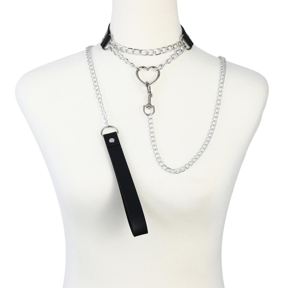 Chain Leash Choker Collar for Women Alt Fashion Leather Chocker Sexy Costume Jewelry Halloween Cosplay Accessories