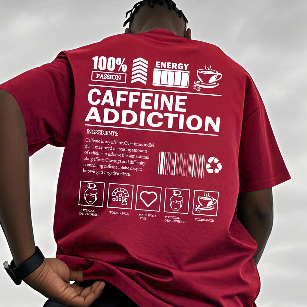 MenS Cotton Caffeine Addiction Graphic TShirt Casual Summer Short Sleeve Tee Barcode Coffee Cup Loose Fit Perfect Attire